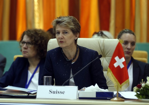 epa06106890 Head of the Federal Department of Justice and Police of the Swiss Confederation, Simonetta Sommaruga takes part in the opening second meeting of the Ministers of the Interior of the Contac ...