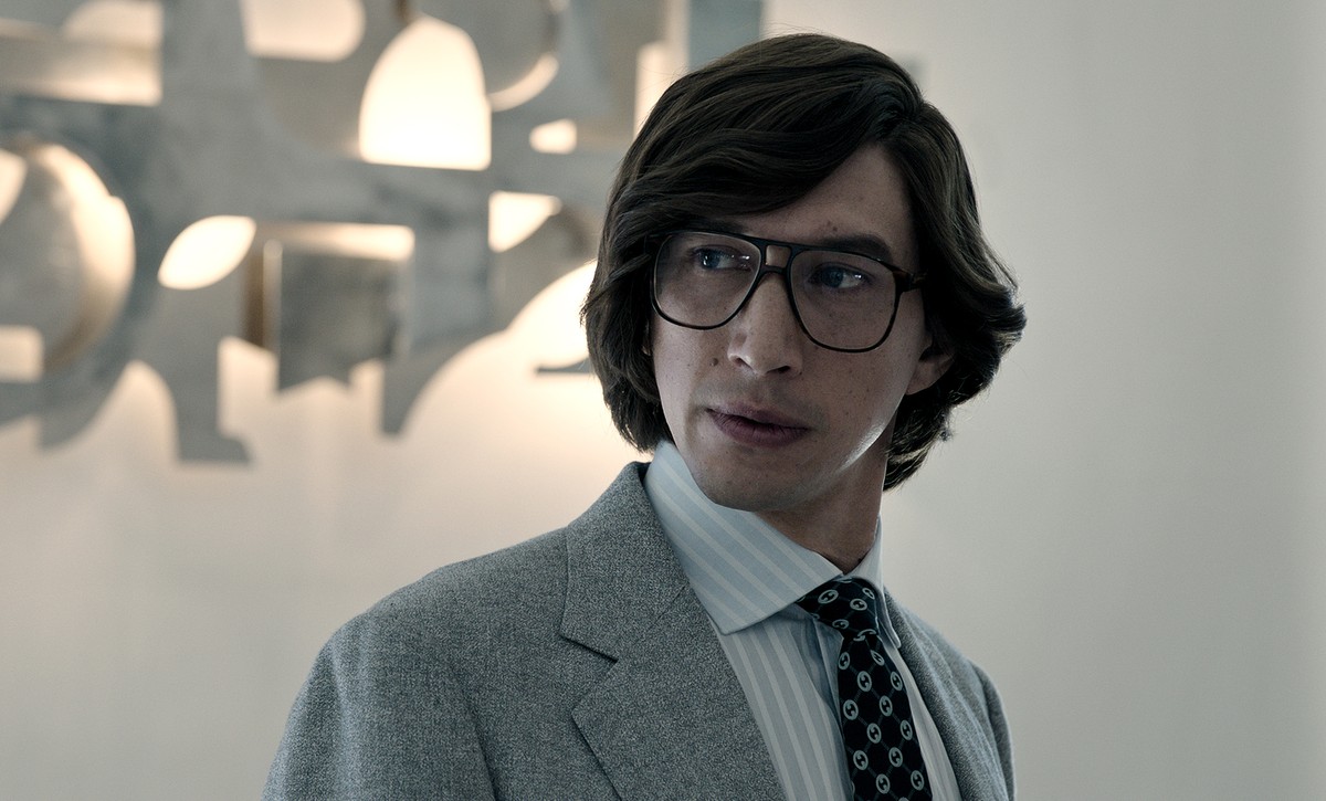 This image released by MGM shows Adam Driver as Maurizio Gucci in "House of Gucci." (MGM via AP)