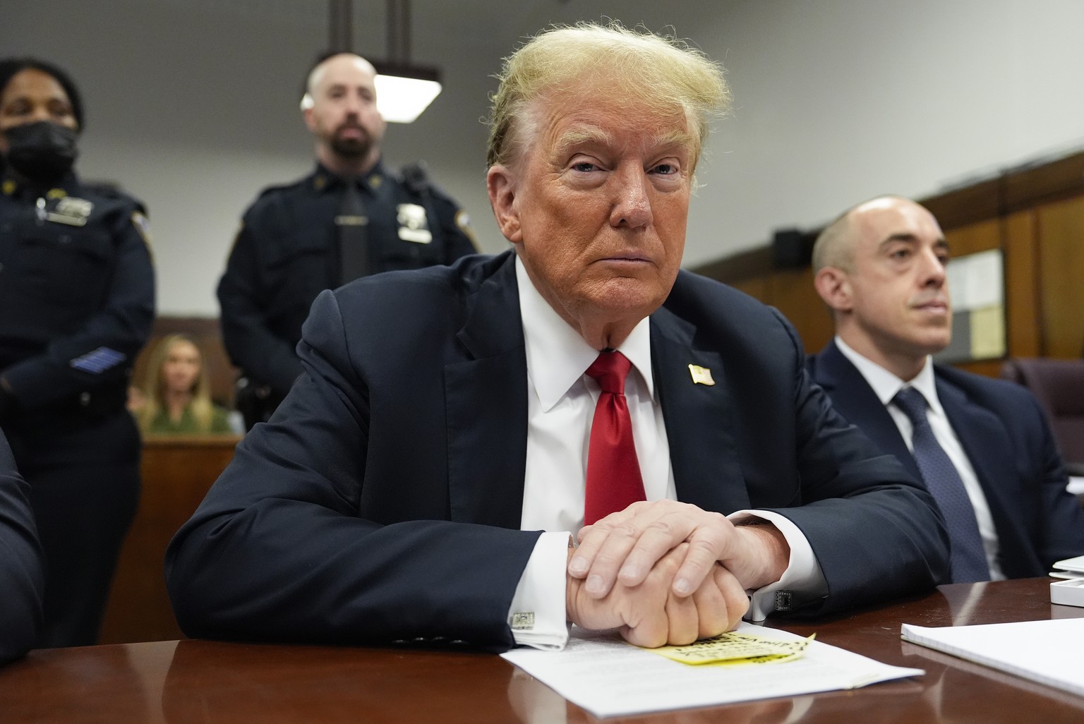 FILE - Former President Donald Trump waits for the start of proceedings in Manhattan Criminal Court, May 28, 2024, in New York. (AP Photo/Julia Nikhinson, Pool)
