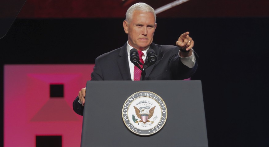 Vice President Mike Pence speaks at the Southern Baptist Convention meeting in Dallas, Texas, Wednesday, June 13, 2018. (Rodger Mallison/Star-Telegram via AP)