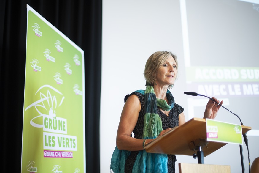 Maya Graf, Nationalraetin Basel-Land, an der Delegiertenversammlung der Gruene Schweiz, am Samstag, 31. August 2019, in Rapperswil-Jona. (KEYSTONE/Gian Ehrenzeller)