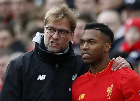 Britain Football Soccer - Liverpool v Wolverhampton Wanderers - FA Cup Fourth Round - Anfield - 28/1/17 Liverpool&#039;s Daniel Sturridge with Liverpool manager Juergen Klopp before coming on as a sub ...