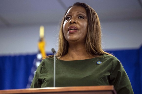 FILE - New York Attorney General Letitia James speaks during a news conference, Sept. 21, 2022, in New York. The giant meat producer JBS was accused of making misleading claims about its greenhouse ga ...