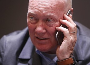 LVMH's head of watches and jewellery Jean-Claude Biver talks on his mobile device during an interview at the Baselworld watch and jewellery fair in Basel, Switzerland March 16, 2016. Picture taken Mar ...