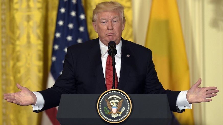 President Donald Trump speaks during a news conference with Colombian President Juan Manuel Santos in the East Room of the White House in Washington, Thursday, May 18, 2017. (AP Photo/Susan Walsh)