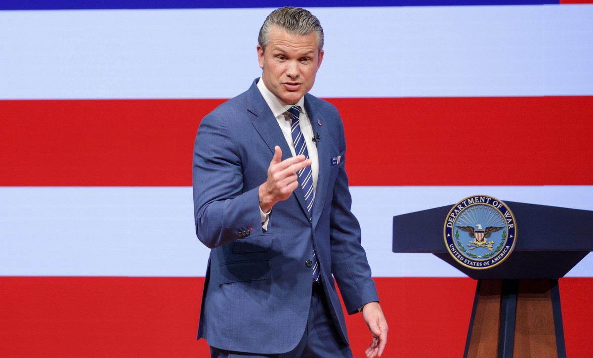Secretary of Defense Pete Hegseth gives a State of the Force address at Marine Corps Base Quantico, Wednesday, Sept. 30, 2026 in Quantico, Va. (Alex Wong/Pool Photo via AP)
Pentagon State of Force