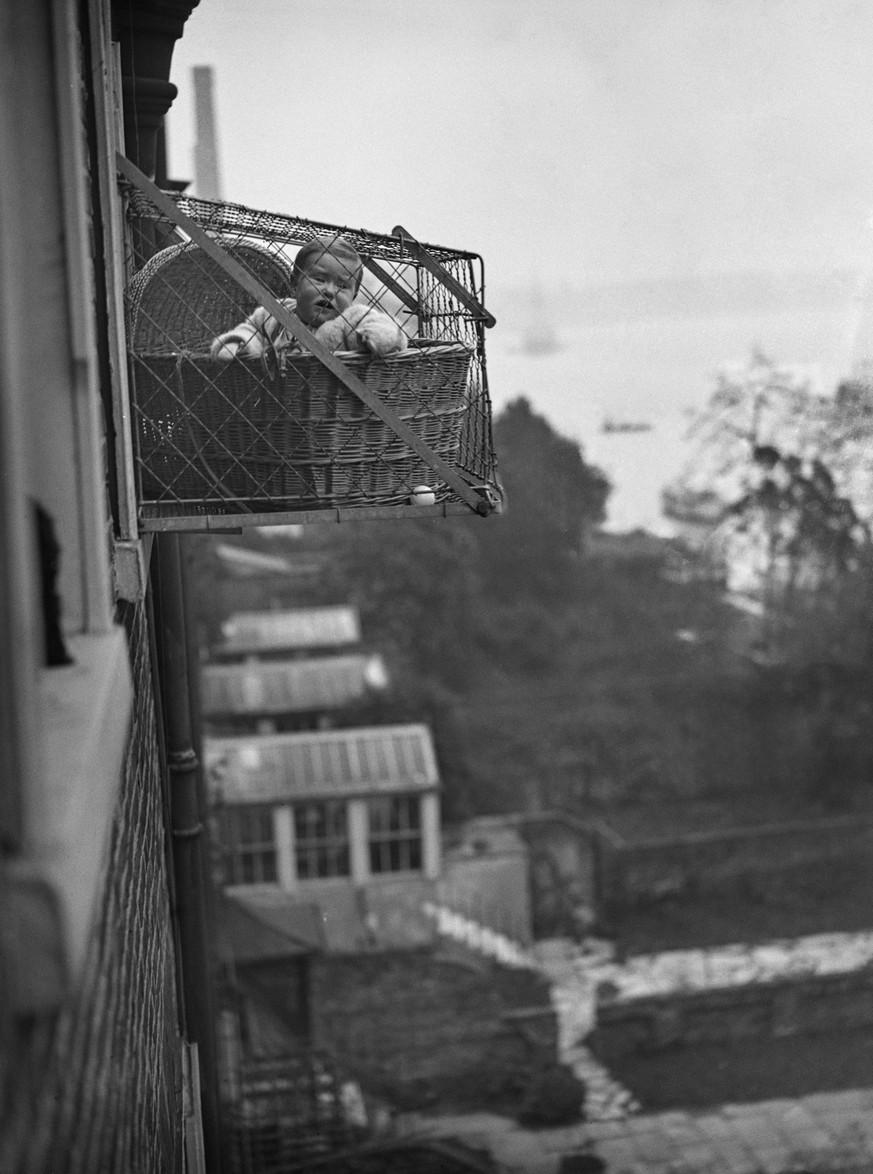 An example of the wire cage, which East Poplar borough council propose to fix to the outside of their tenement windows, so that babies can benefit from fresh air and sunshine, London, 27th January 193 ...