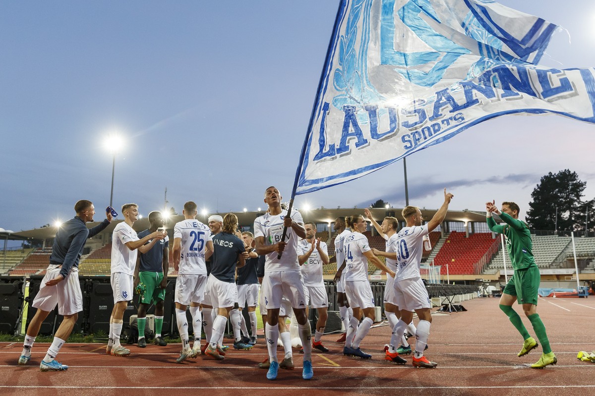 La joie du FC Lausanne-sport, lors de la rencontre de football du 1/16eme de finale de l'Helvetia Coupe Suisse entre le FC Lausanne-Sport et le FC Lugano ce samedi, 14 septembre 2019 au stade oly ...