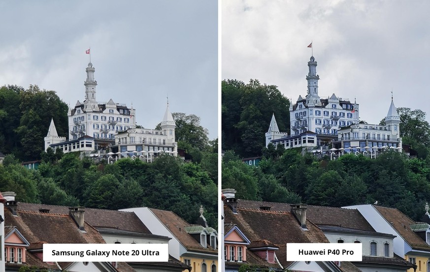 Zoom Samsung Note 20 Ultra vs. Huawei P40 Pro in Luzern.