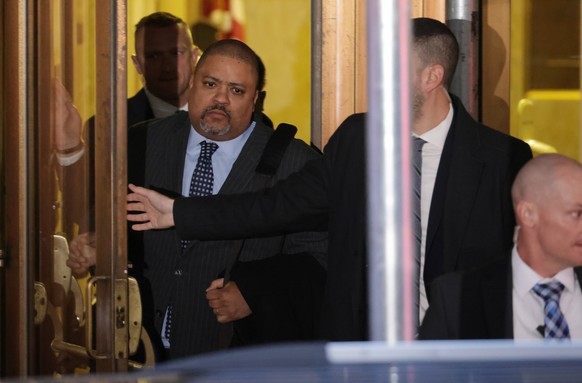 epa10551450 New York County District Attorney Alvin Bragg (L) leaves New York Criminal Court shortly after the indictment of former President Donald J. Tump in New York, New York, U.S., March 30, 2023. ...