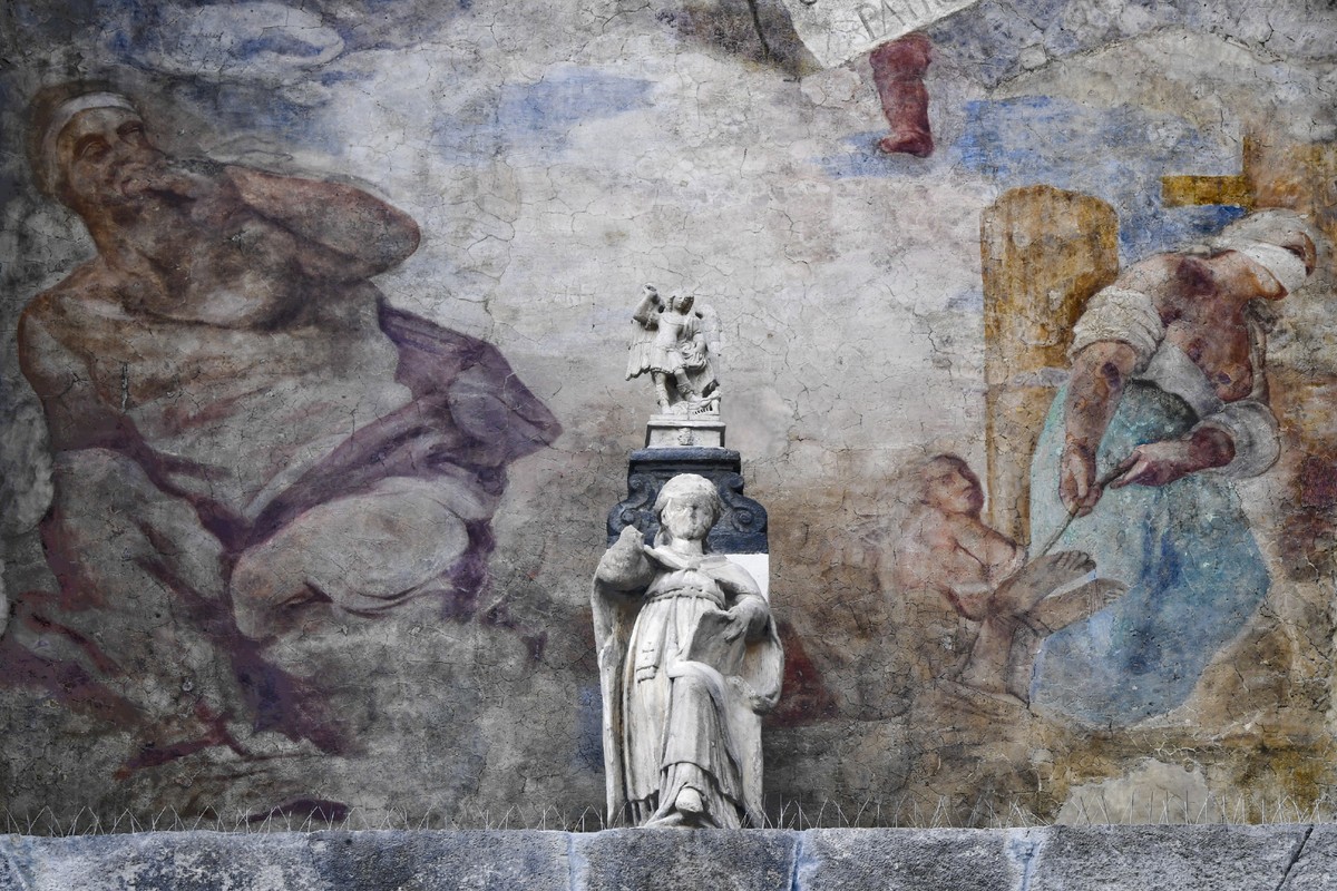 epa09211923 In time of pandemic from Covid-19, Naples finds the work of Mattia Preti on Porta San Gennaro which was built in 1656 as an ex voto to prevent the plague that infested the city, 19 May 202 ...