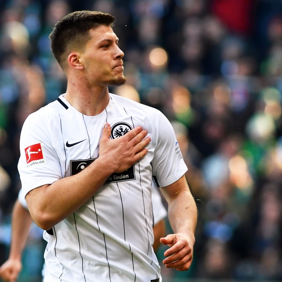 epa07624426 (FILE) - Frankfurt&#039;s Luka Jovic reacts after scoring a goal during the German Bundesliga soccer match between Werder Bremen and Eintracht Frankfurt in Bremen, Germany, 01 April 2018 ( ...