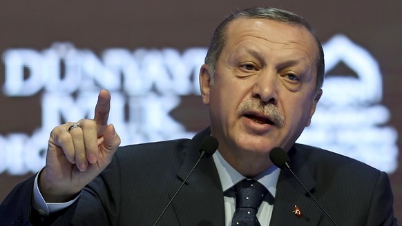 Turkey&#039;s President Recep Tayyip Erdogan talks during a rally in Istanbul, Sunday, March 12, 2017. The escalating dispute between Turkey and the Netherlands spilled over into Sunday, with a Turkis ...