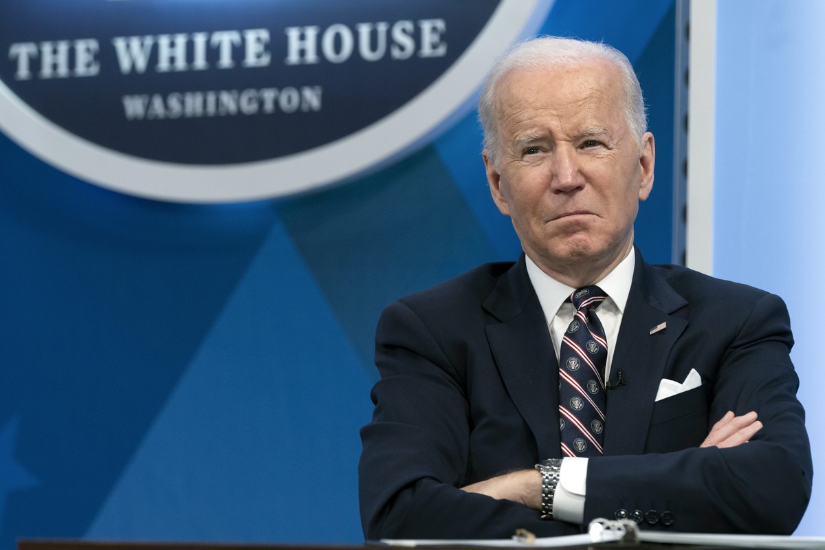 President Joe Biden listens during an event in the South Court Auditorium in the Eisenhower Executive Office Building on the White House complex, Tuesday, Feb. 22, 2022, in Washington. (AP Photo/Alex  ...