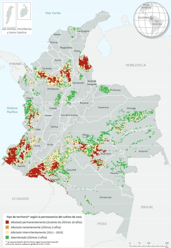 UNODC-Daten zur Überwachung des illegalen Kokain-Anbaus in Kolumbien.
https://www.unodc.org/documents/colombia/2021/Julio/Informe_Monitoreo_de_Territorios_Afectados_por_Cultivos_Ilicitos_2020.pdf