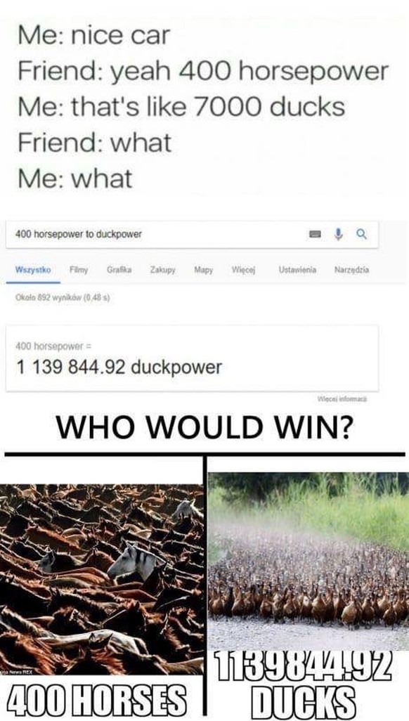 Leute, PICDUMP!┬аЁЯЩП
Hier noch die Umrechnung von Horsepower zu Duckpower