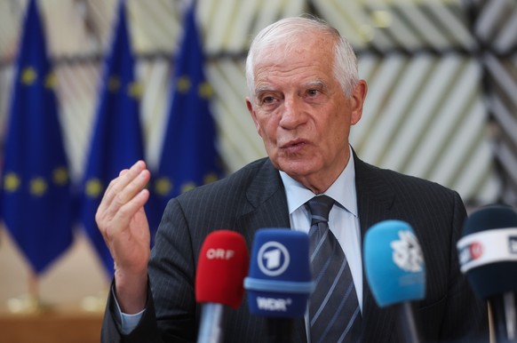 epa11372815 High Representative of the European Union for Foreign Affairs and Security Policy, Josep Borrell speaks at the start of European Foreign Affairs Council meeting in Brussels, Belgium, 27 Ma ...