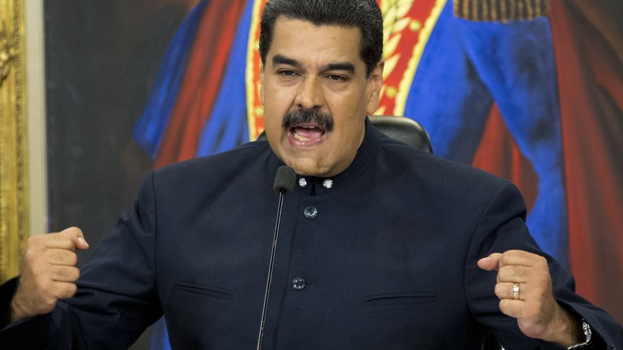 FILE - In this Oct. 17, 2017 file photo, Venezuela&#039;s President Nicolas Maduro speaks during a press conference at the Miraflores presidential palace, in Caracas, Venezuela. Maduro said Thursday,  ...