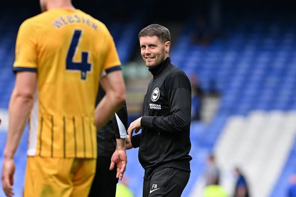 Premier League Everton v Brighton and Hove Albion Fabian H�rzeler Head coach of Brighton &amp; Hove Albion all smiles at full time during the Premier League match Everton vs Brighton and Hove Albion a ...
