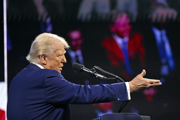 President Donald Trump speaks at the Future Investment Initiative (FII) Institute summit in Miami Beach, Fla., Wednesday, Feb. 19, 2025. (Pool via AP)
