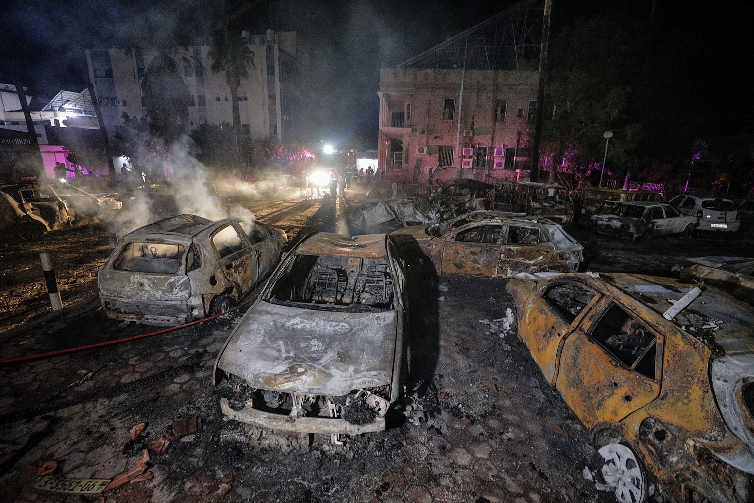 epa11259986 (FILE) - The scene of destruction at the parking lot of Al-Ahli Hospital after an explosion in Gaza City, northern Gaza Strip, 17 October 2023 (reissued 05 April 2024). On 07 October 2023, ...