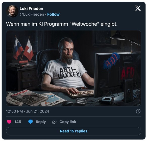 Tweet zur «Weltwoche».