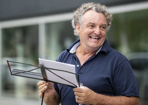 Swiss Actor Marco Rima attends a protest against the Swiss government&#039;s measures to slow down the spread of the coronavirus disease (COVID-19), at the Turbinenplatz in Zurich, Switzerland, Saturd ...