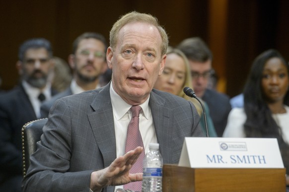 Microsoft Vice Chair and President Brad Smith testifies during a Senate Select Committee on Intelligence hearing to examine foreign threats to elections in 2024, focusing on roles and responsibilities ...