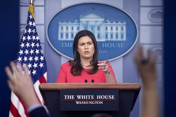 epa06897186 White House Press Secretary Sarah Huckabee Sanders holds a news conference in the James Brady Press Briefing Room of the White House in Washington, DC, USA, 18 July 2018. EPA/MICHAEL REYNO ...