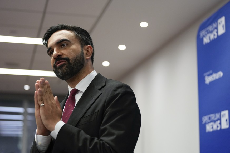 Assemblyman Zohran Mamdani talks to people after the New York City Democratic Mayoral Primary Debate at the John Jay College of Criminal Justice in the Gerald W. Lynch Theater on Thursday, June 12, 20 ...