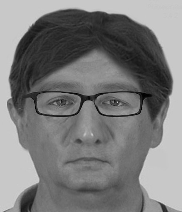 epa05892208 A handout photo made available by the German Freiburg olice showing a phantom image of a man about 50 to 55 years old and about 175 to 180 cm tall, published by police in Freiburg, Germany ...