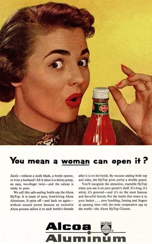 Vintage sexistische Werbung 
https://www.workandmoney.com/s/shocking-vintage-ads-3ca7f2d99c874ca5