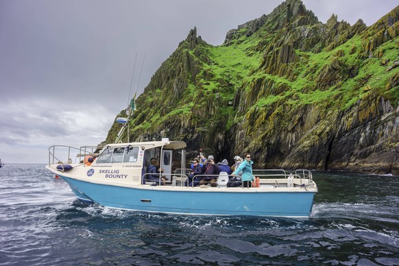 Ausschiffungshafen für Besucher, Insel Skellig Michael, Mainistir Fhionáin St. Fionans Monastery, Grafschaft Kerry, Irland, Großbritannien, Europa Visitor disembarkation port, Skellig Michael island,  ...