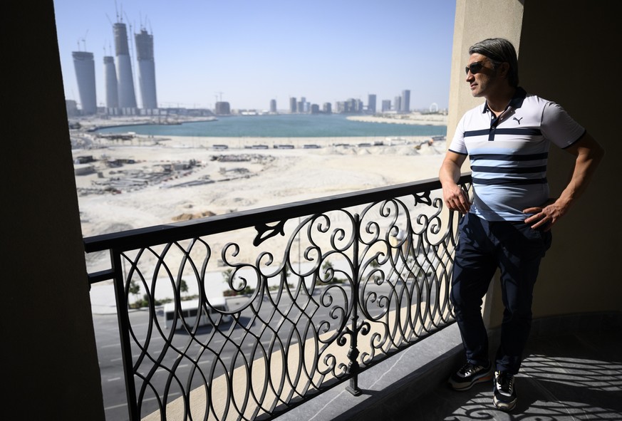 Switzerland&#039;s soccer national team head coach Murat Yakin looking at the view from a room of the hotel &quot;Le Royal Meridien&quot; during his visit of the hotel as they choose the Switzerland t ...