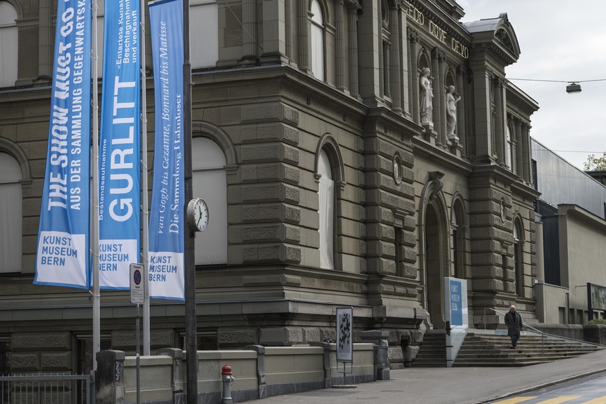 A banner advertises the upcoming exhibition of artworks from the Cornelius Gurlitt legacy at the Kunstmuseum (museum of fine art) in Bern, Switzerland, Friday, Oct. 27, 2017. The late German art colle ...