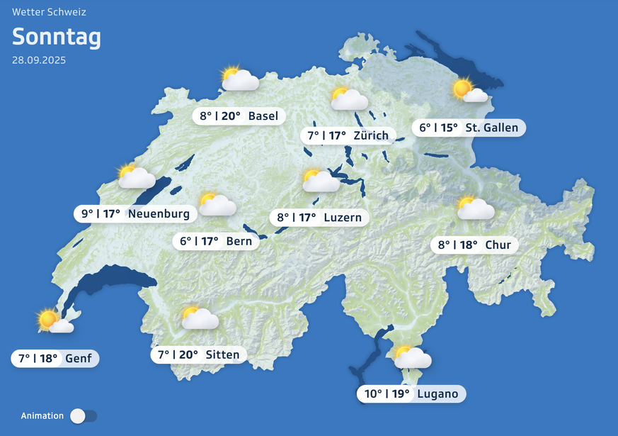 Die Wetterprognose für Sonntag.