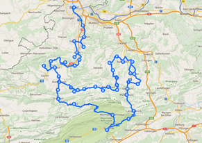 Die ungefähre Strecke der heutigen Etappe von Basel nach Breitenbach.<br data-editable="remove">