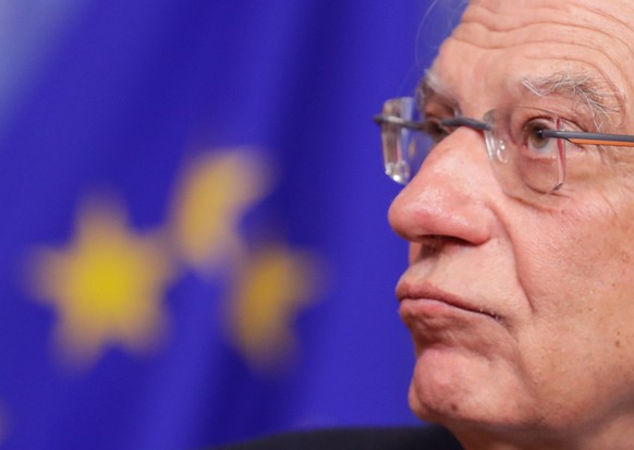 epa08111706 High Representative of the European Union for Foreign Affairs and Security Policy Josep Borrell reacts during a press conference at the end of the weekly college meeting of the European Co ...