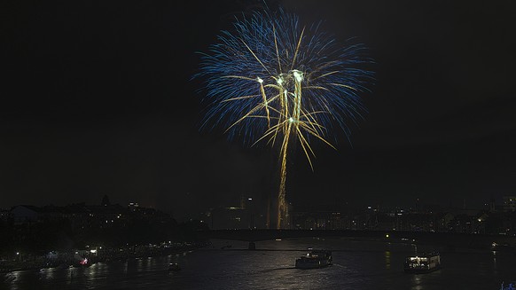 Fireworks illuminate the sky above the Rhine river in Basel, Switzerland, on the eve of Switzerland&#039;s national holiday, on Thursday, July 31, 2014. (KEYSTONE/Georgios Kefalas)