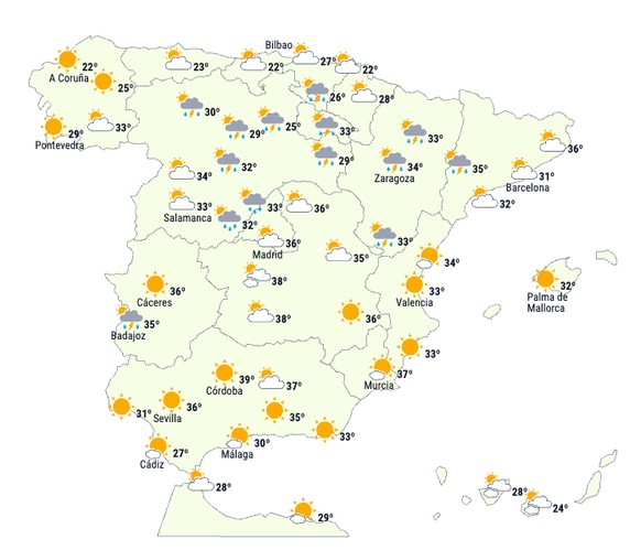 Wetterprognose Spanien Samstag, 5. Juli 2025