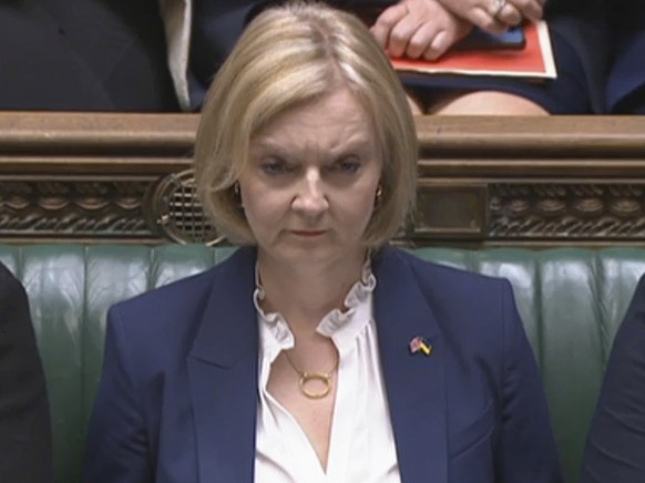 In this grab taken from video, Britain&#039;s Prime Minister Liz Truss listens during Prime Minister&#039;s Questions in the House of Commons, London, Wednesday, Sept. 7, 2022 (House of Commons/PA via ...
