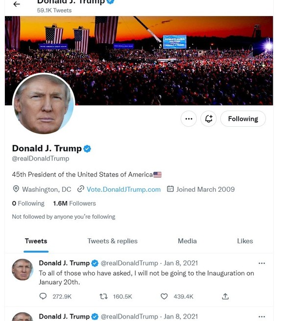 Donald Trumps wiederhergestelltes Profil auf Twitter.