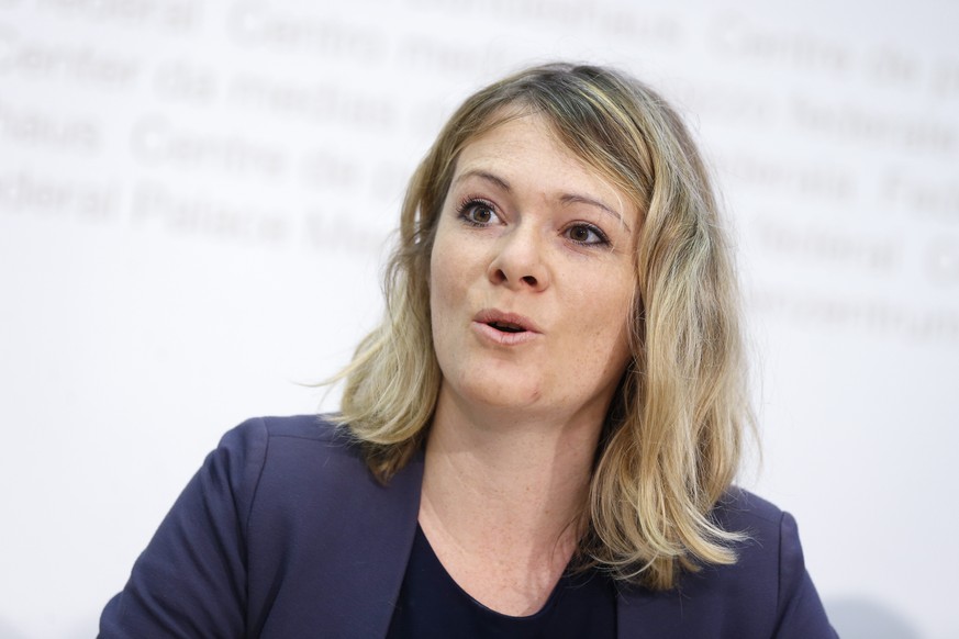 Kathrin Bertschy, Nationalraetin GLP-BE, spricht waehrend der Medienkonferenz &quot;Nein zum bedingungslosen Grundeinkommen&quot;, am Dienstag, 3. Mai 2016 in Bern. Die Initiative fuer ein bedingungsl ...