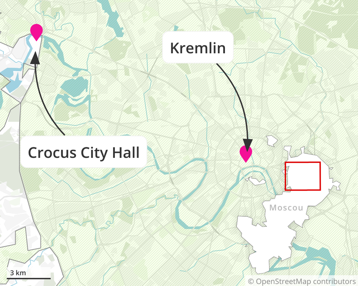La salle de concert du Crocus City Hall, à Moscou, en Russie, a été attaquée par l'Etat islamique le 22 mars 2024.