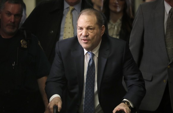 FILE - Harvey Weinstein arrives at a Manhattan courthouse for jury deliberations in his rape trial on Feb. 24, 2020, in New York. A New York appeals court blasted Manhattan prosecutors Wednesday, Dec. ...