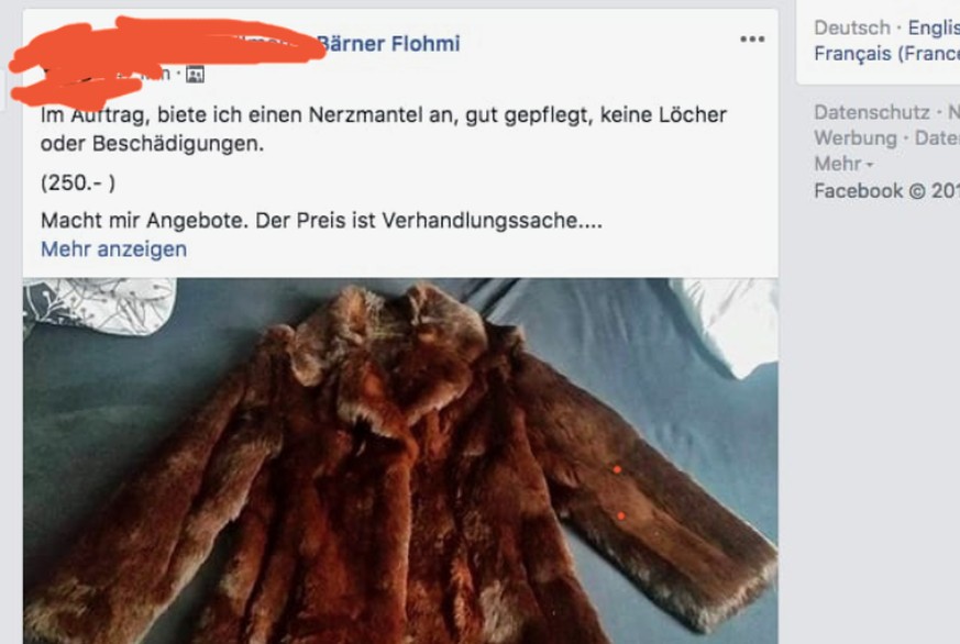 Mit diesem Inserat will der Mann den Pelzmantel loswerden.