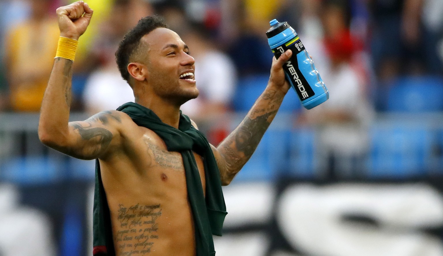 epa06858503 Neymar of Brazil celebrates winning the FIFA World Cup 2018 round of 16 soccer match between Brazil and Mexico in Samara, Russia, 02 July 2018.

(RESTRICTIONS APPLY: Editorial Use Only,  ...