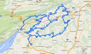 Die ungefähre Strecke der heutigen Etappe von Biel nach Lyss.