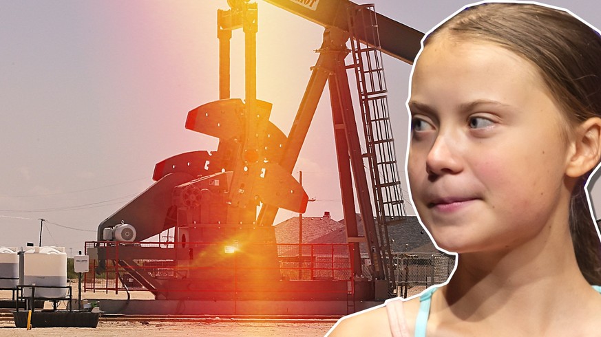 Greta Thunberg und eine Ölpumpe