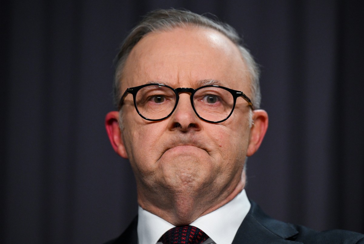 epa10918412 Australian Prime Minister Anthony Albanese delivers a statement on the outcome of the Voice Referendum at Parliament House in Canberra, 14 October 2023. Australians on 14 October voted on  ...